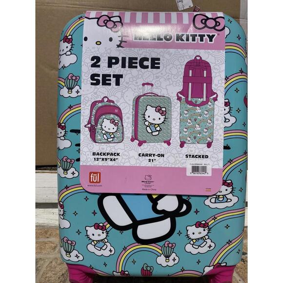 Hello Kitty 2 Piece Luggage Set Backpack & Carry-on New Spinner Glitter Sanrio - Picture 6 of 9